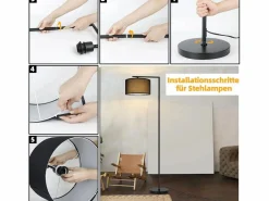 Lámpara de pie de salón negra: tela de diseño moderno Casquillo E27 máx. 40W con interruptor de pie Lámpara de cama de 166 cm sin bombilla.^NETTLIFE Best