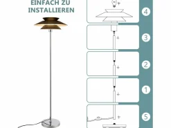NETTLIFE Lámpara De Pie|Lámpara de pie de salón negra moderna E27 1 llama con interruptor de pie Diseño industrial de metal vintage Altura 145 CM
