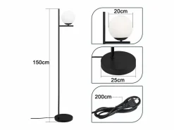NETTLIFE Lámpara De Pie|Lámpara de Pie Industrial - Moderna Negra con Interruptor de Pie Diseño de Metal Lámpara de Pie de Vidrio E27 Vintage Cable de 2M
