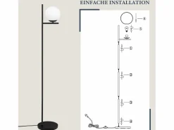 NETTLIFE Lámpara De Pie|Lámpara de Pie Industrial - Moderna Negra con Interruptor de Pie Diseño de Metal Lámpara de Pie de Vidrio E27 Vintage Cable de 2M