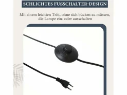 NETTLIFE Lámpara de Pie Industrial Dorada con Interruptor de Pie, Diseño de Metal de Vidrio , Lámpara de Pie Vintage E27, Cable de 2 Metros Blanco New