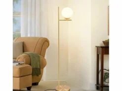 NETTLIFE Lámpara de Pie Industrial Dorada con Interruptor de Pie, Diseño de Metal de Vidrio , Lámpara de Pie Vintage E27, Cable de 2 Metros Blanco New