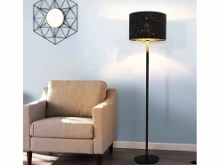 NETTLIFE Lámpara De Pie|Lámpara de pie moderna para sala de estar - de tela con casquillo E27 Máx. Diseño Estrella Dorada Negra 40W Pantalla 144cm