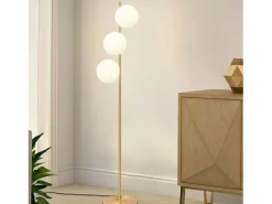 Lámpara de pie moderna -para sala de estar E27 Lámpara de 3 llamas con diseño dorado de pie industrial de vidrio y metal^NETTLIFE New