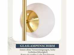 Lámpara de pie moderna -para sala de estar E27 Lámpara de 3 llamas con diseño dorado de pie industrial de vidrio y metal^NETTLIFE New