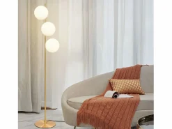Lámpara de pie moderna -para sala de estar E27 Lámpara de 3 llamas con diseño dorado de pie industrial de vidrio y metal^NETTLIFE New