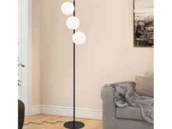 Lámpara de pie negra -moderna para sala de estar de 3 luces con interruptor de pie industrial vintage de vidrio con diseño de metal E27^NETTLIFE New