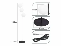Lámpara de pie negra -moderna para sala de estar de 3 luces con interruptor de pie industrial vintage de vidrio con diseño de metal E27^NETTLIFE New