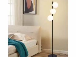 Lámpara de pie negra -moderna para sala de estar de 3 luces con interruptor de pie industrial vintage de vidrio con diseño de metal E27^NETTLIFE New