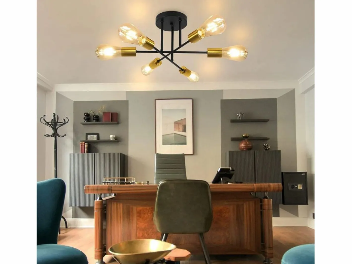 NETTLIFE Plafón|Lámpara de Techo Lámpara Vintage 6 Bombillas E27 Lámpara Industrial Dormitorio Lámpara Retro para Sala de Estar Hotel Cafetería