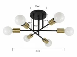NETTLIFE Plafón|Lámpara de Techo Lámpara Vintage 6 Bombillas E27 Lámpara Industrial Dormitorio Lámpara Retro para Sala de Estar Hotel Cafetería