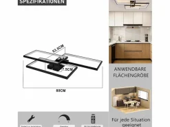 NETTLIFE Plafón|Lámpara de Techo LED Metal 72W 80CM Lámpara de Salón Moderna Regulable con Control Remoto Diseño Rectangular para Cocinas