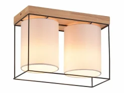 NETTLIFE Lámpara de techo dormitorio vintage plafón 2 bombillas E14 madera con estilo industrial retro Negro Outlet