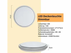 NETTLIFE Plafón|Lámpara de Techo LED Dormitorio - Diámetro 27 cm Lámpara de Cielo Estrellado Lámpara Blanca cálida de 12 W Lámpara Redonda Moderna para
