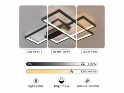 NETTLIFE Plafón|. Lámpara de techo LED regulable: lámpara de techo de 65 cm de largo, color , lámpara para salón de 65 W, moderna,