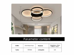 NETTLIFE Lámpara de techo LED para sala de estar regulable de 70 W con control remoto, 5 anillos, acrílico moderno blanco Negro Hot