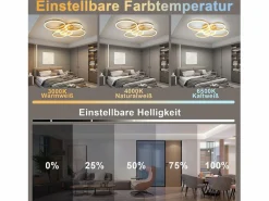 Lámpara de techo LED dorada con 2 anillos acrílicos, 46 W, regulable, para salón, moderna, 59 cm, con mando a distancia^NETTLIFE Hot