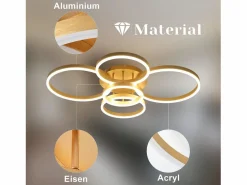 Lámpara de techo LED dorada con 2 anillos acrílicos, 46 W, regulable, para salón, moderna, 59 cm, con mando a distancia^NETTLIFE Hot