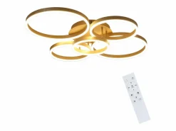 Lámpara de techo LED dorada con 2 anillos acrílicos, 46 W, regulable, para salón, moderna, 59 cm, con mando a distancia^NETTLIFE Hot