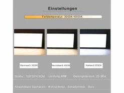 NETTLIFE Plafón|Lámpara de Techo LED 120x30CM 48W Panel Regulable con Control Remoto para Sala de Estar Moderna Oficina Cocina Pasillo