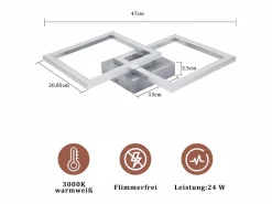 NETTLIFE Lámpara de techo LED cuadrada plateada moderna para dormitorio, 24 W, metal, 3000 K, blanco cálido para pasillo Plateado Hot