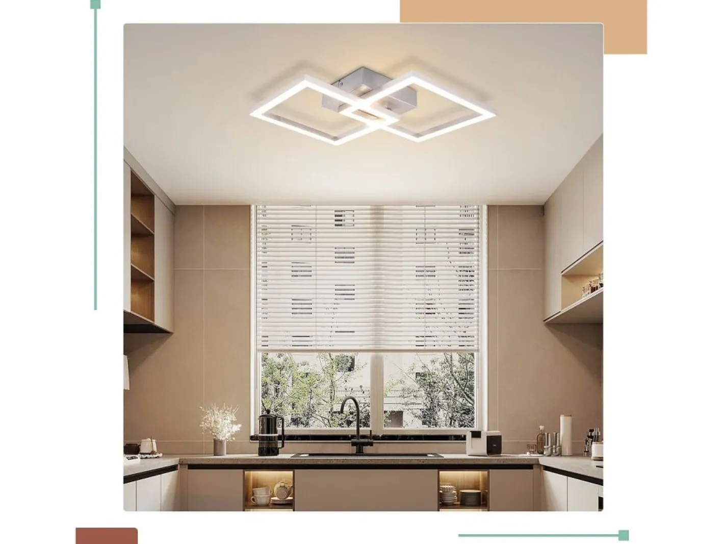 NETTLIFE Lámpara de techo LED cuadrada plateada moderna para dormitorio, 24 W, metal, 3000 K, blanco cálido para pasillo Plateado Hot