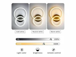 NETTLIFE Plafón|, lámpara de techo LED regulable, iluminación de techo para el salón, lámpara para el dormitorio 46W, 2 anillos