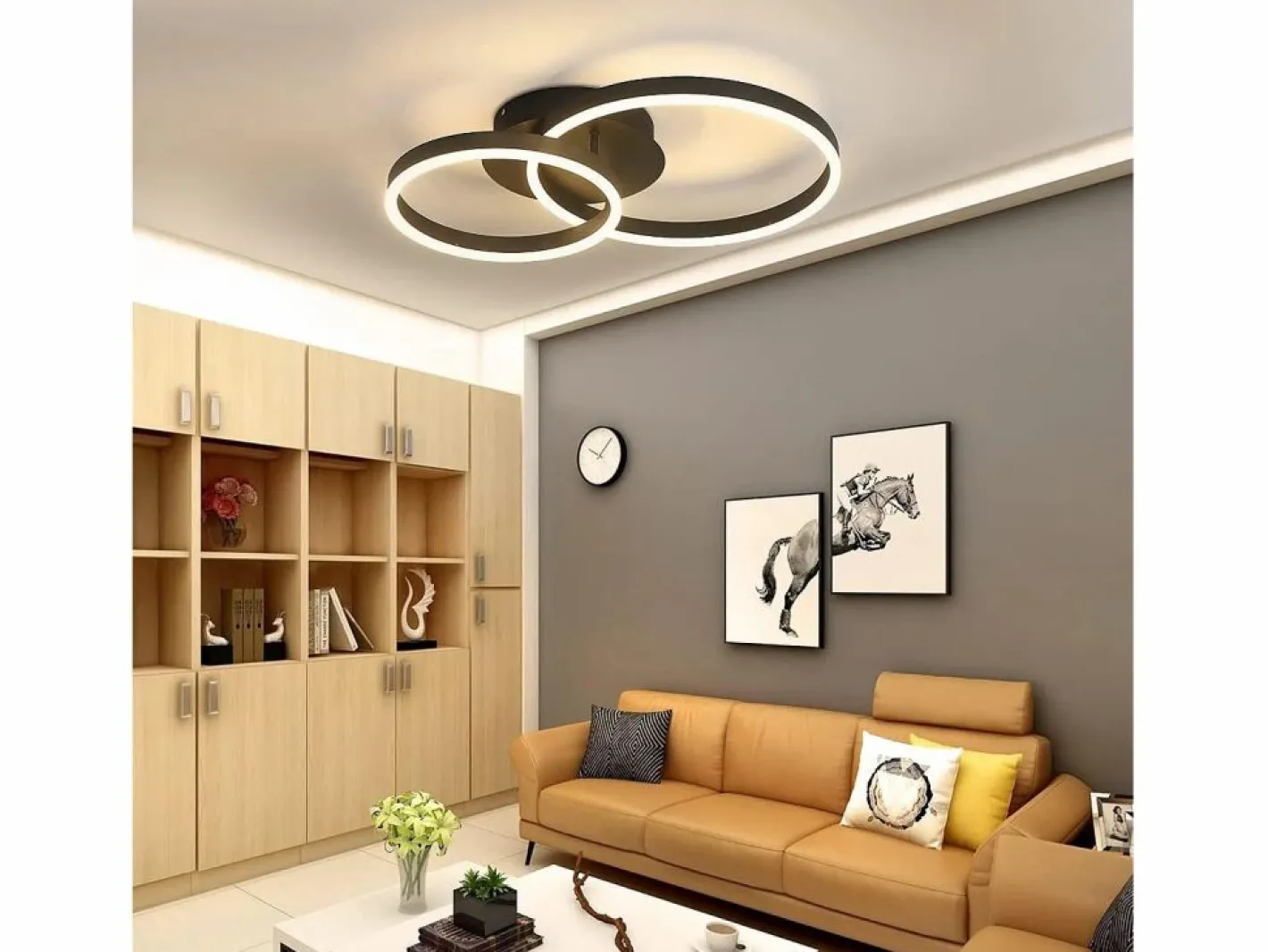 NETTLIFE Plafón|, lámpara de techo LED regulable, iluminación de techo para el salón, lámpara para el dormitorio 46W, 2 anillos