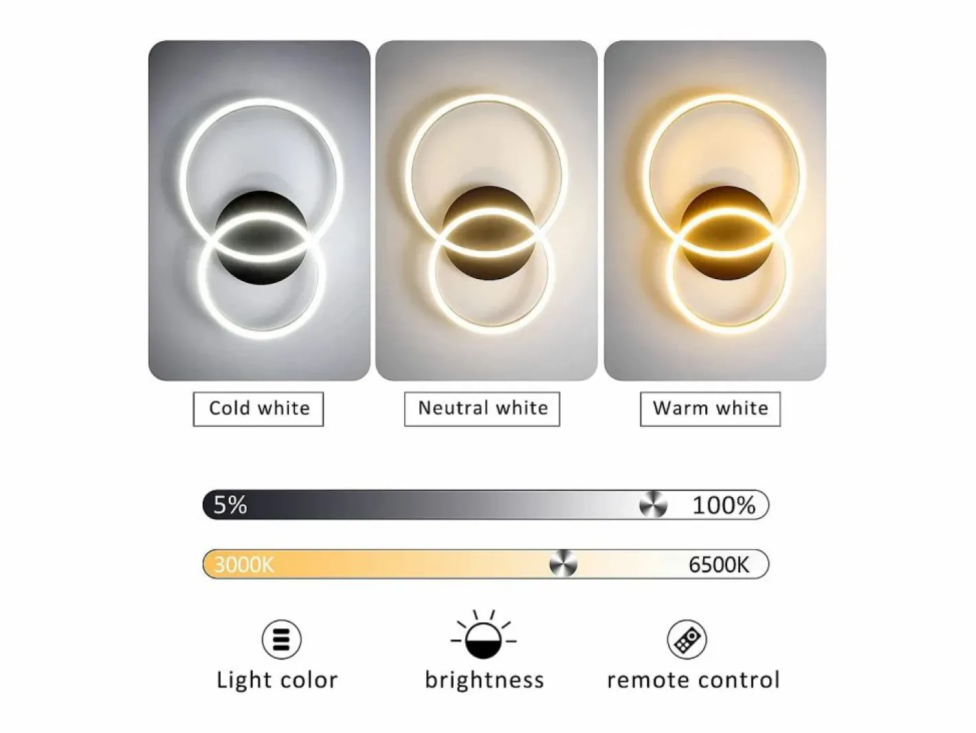 NETTLIFE Plafón|, lámpara de techo LED regulable, iluminación de techo para el salón, lámpara para el dormitorio 46W, 2 anillos