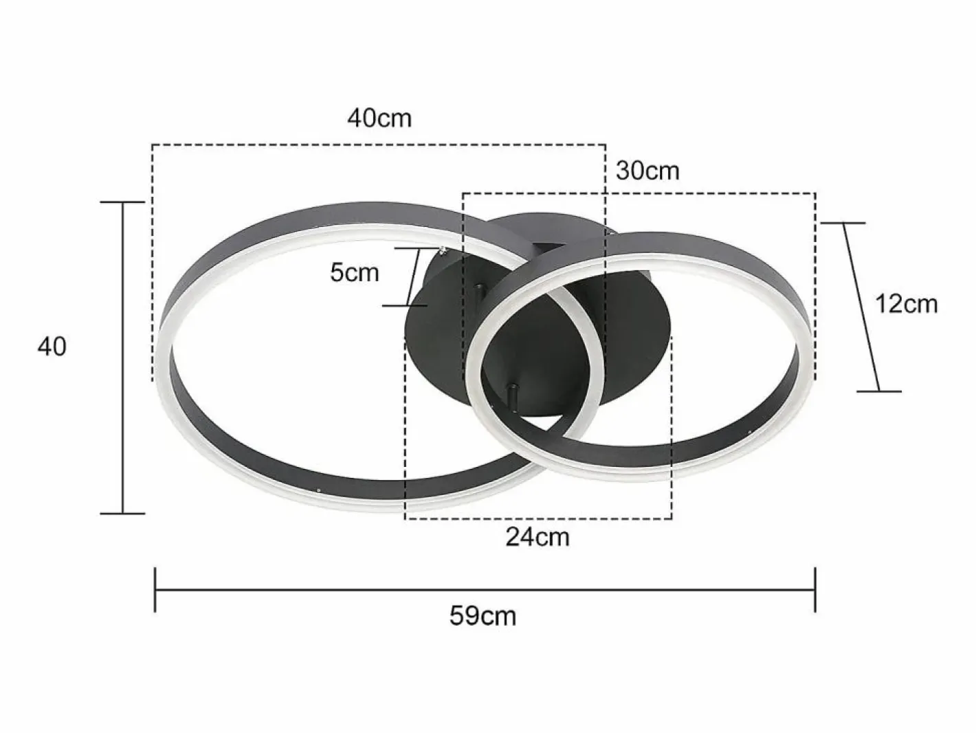 NETTLIFE Plafón|, lámpara de techo LED regulable, iluminación de techo para el salón, lámpara para el dormitorio 46W, 2 anillos