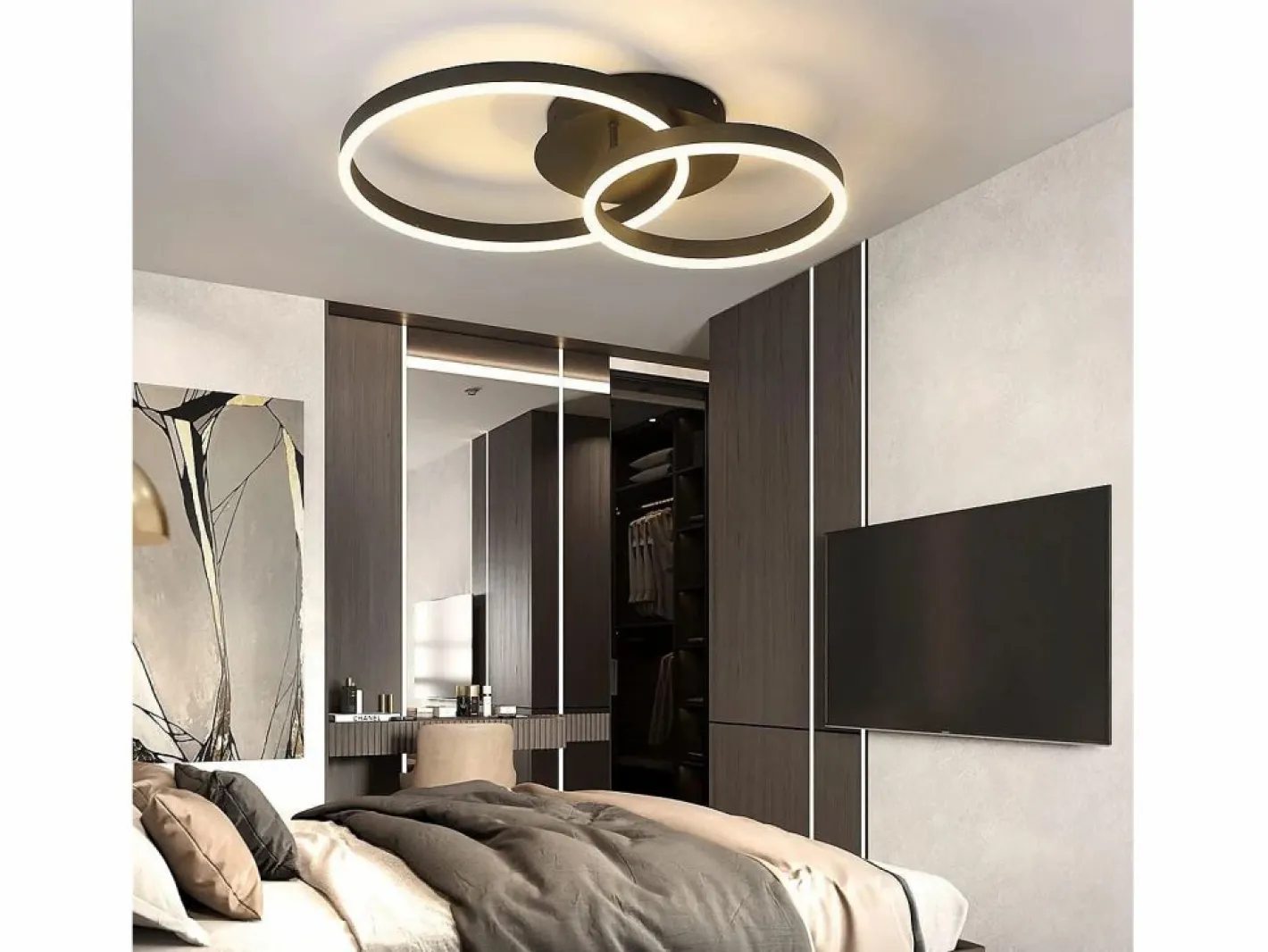 NETTLIFE Plafón|, lámpara de techo LED regulable, iluminación de techo para el salón, lámpara para el dormitorio 46W, 2 anillos