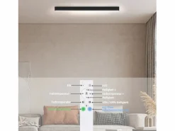 NETTLIFE Plafón|Lámpara de Techo LED - Lámpara de Negra de 25 W Panel de lámpara Regulable de 80 cm de Largo con Control Remoto Moderno para de Dormitorio