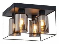 NETTLIFE Lámpara de techo para salón, cristal, 4 bombillas, E27, estilo industrial vintage, metal, , retro Negro Sale