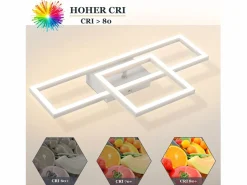 NETTLIFE Plafón|Lámpara de techo LED para salón, 20 W, diseño moderno, lámpara de cocina, cálido, cuadrada, blanca