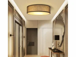 Lámpara de Techo Redonda Moderna E27 38CM 2 Bombillas Máx.25W con Pantalla de Tela Lámpara de Dormitorio para Salón Pasillo^NETTLIFE