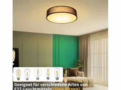 Lámpara de Techo Redonda Moderna E27 38CM 2 Bombillas Máx.25W con Pantalla de Tela Lámpara de Dormitorio para Salón Pasillo^NETTLIFE