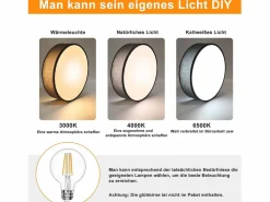 Lámpara de Techo Redonda Moderna E27 38CM 2 Bombillas Máx.25W con Pantalla de Tela Lámpara de Dormitorio para Salón Pasillo^NETTLIFE