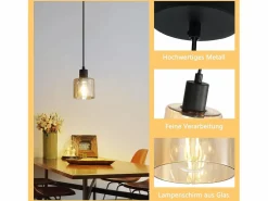Mesa de comedor suspendida, lámpara colgante vintage, colgante E27, colgante negro, 1 bombilla retro industrial.^NETTLIFE
