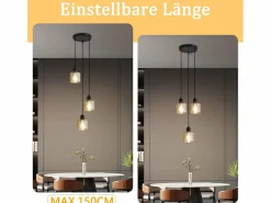 NETTLIFE Lámpara Suspendida|Mesa de comedor suspendida. Lámpara colgante vintage con 3 bombillas. Lámpara de mesa de comedor suspendida, E27, metal negro, retro industrial.