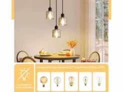 NETTLIFE Lámpara Suspendida|Mesa de comedor suspendida. Lámpara colgante vintage con 3 bombillas. Lámpara de mesa de comedor suspendida, E27, metal negro, retro industrial.