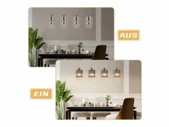 NETTLIFE Lámpara Suspendida|Mesa de comedor suspendida moderna de cristal, con 4 lámparas E27 suspendidas, 150 cm, altura regulable.