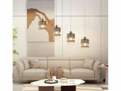 NETTLIFE Lámpara Suspendida|Mesa de comedor suspendida moderna de cristal, con 4 lámparas E27 suspendidas, 150 cm, altura regulable.