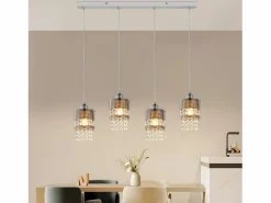 NETTLIFE Lámpara Suspendida|Mesa de comedor suspendida moderna de cristal, con 4 lámparas E27 suspendidas, 150 cm, altura regulable.