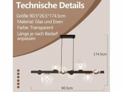 NETTLIFE Lámpara Suspendida|Mesa de comedor colgante, lámpara colgante para salón, colgante G9, 8 bombillas de vidrio moderno.