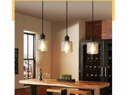 NETTLIFE Mesa suspension para comer, lámpara colgante vintage, 3 bombillas colgantes E27, metal negro, retro industrial. Dorado