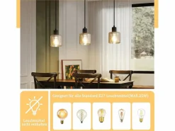 NETTLIFE Mesa suspension para comer, lámpara colgante vintage, 3 bombillas colgantes E27, metal negro, retro industrial. Dorado