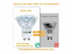 Pack 10 bombillas LED GU10 5W, cálido, sustituye 50W, ahorro energético, 3000K, ángulo 110°, reflector fijo.^NETTLIFE Hot