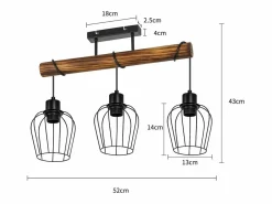 NETTLIFE Plafón 3 focos metal y madera negra Lámpara de salón vintage E27 en madera flameada de diseño industrial regulable en altura sin bombilla Negro Discount