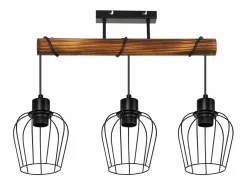 NETTLIFE Plafón 3 focos metal y madera negra Lámpara de salón vintage E27 en madera flameada de diseño industrial regulable en altura sin bombilla Negro Discount