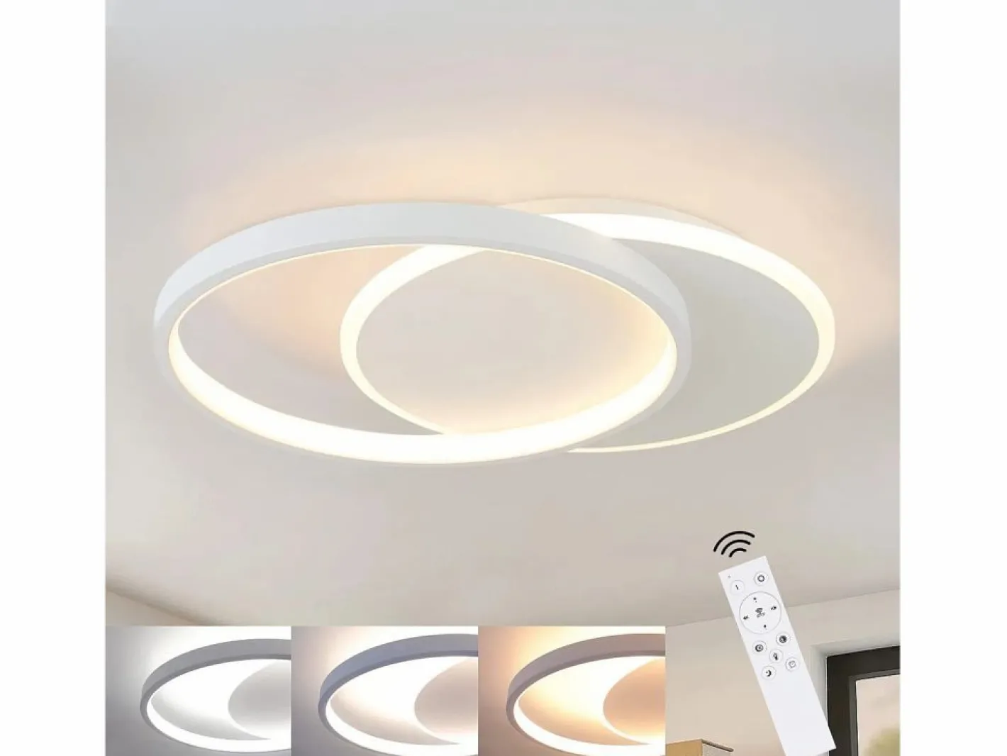 NETTLIFE Plafón LED Ajustable con Telécontrol, Blanco. Plafón de 35W, Moderno, Plano y Redondo, de 41 cm de Diámetro. Negro / Blanco Clearance